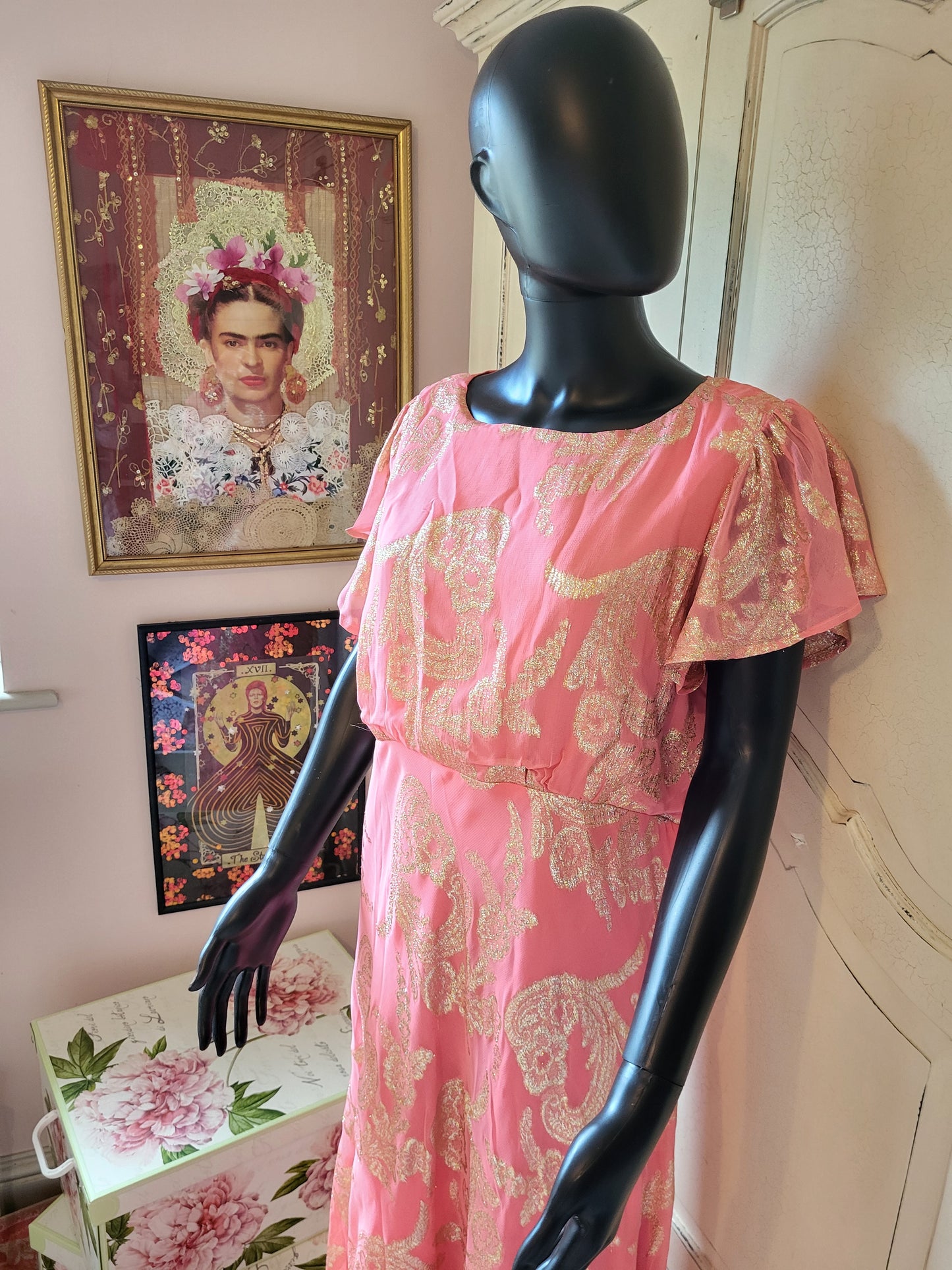 Pink & Gold Embellished Maxi Dress