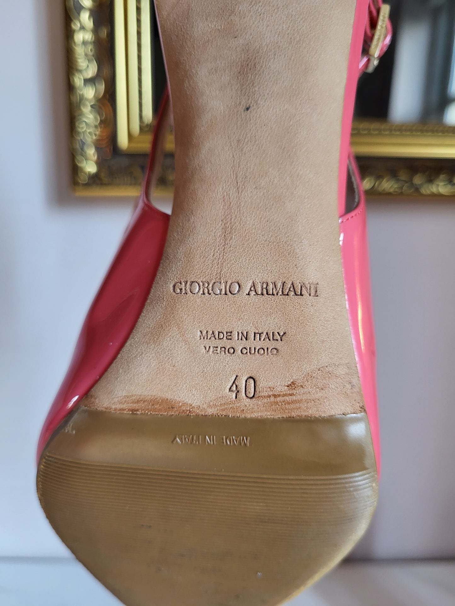 Giorgio Armani Patent Coral Slingback Heels