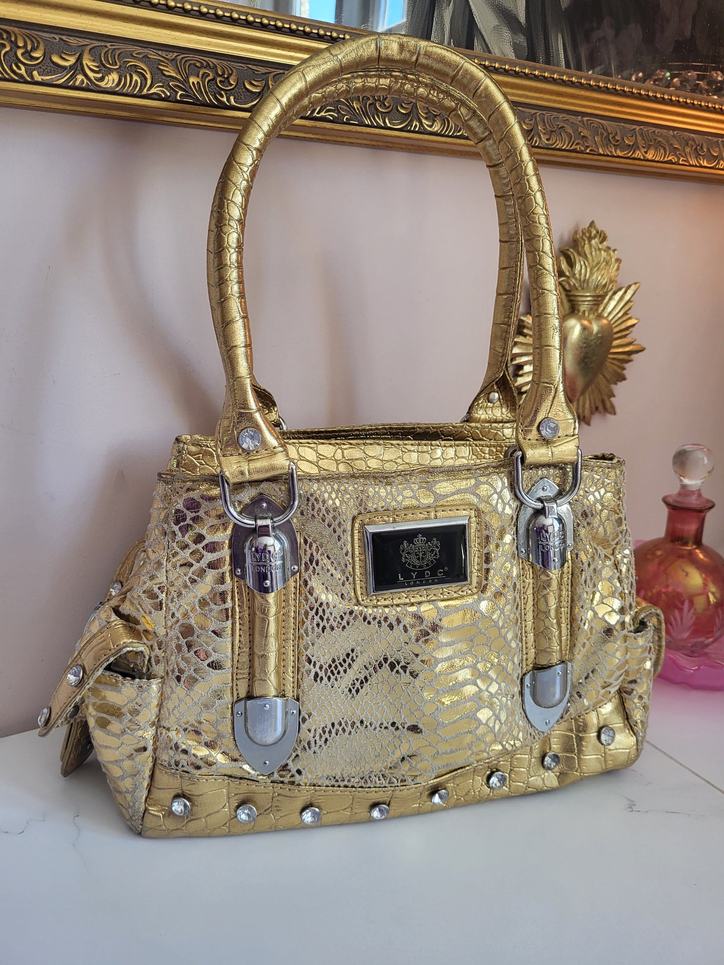 LYDC London Gold Snakeskin Mini Tote Bag