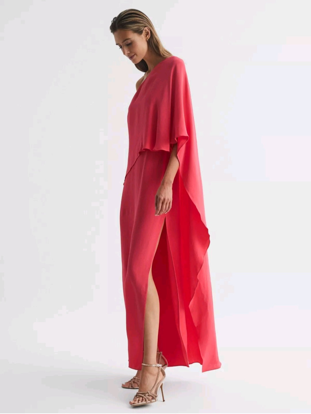 REISS Jordyn Coral Off the Shoulder Cape Maxi Dress
