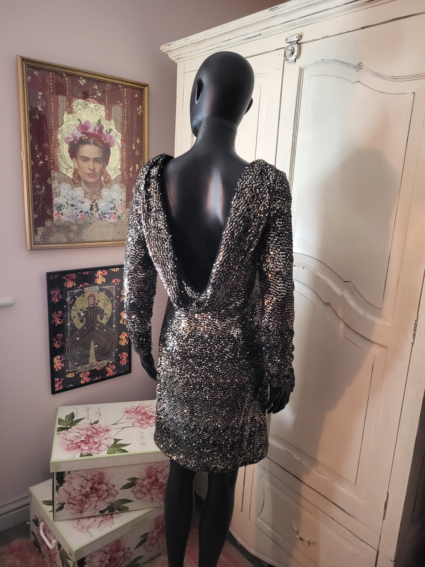 Vintage BIBA Heavy Sequin Cowl Back Dress