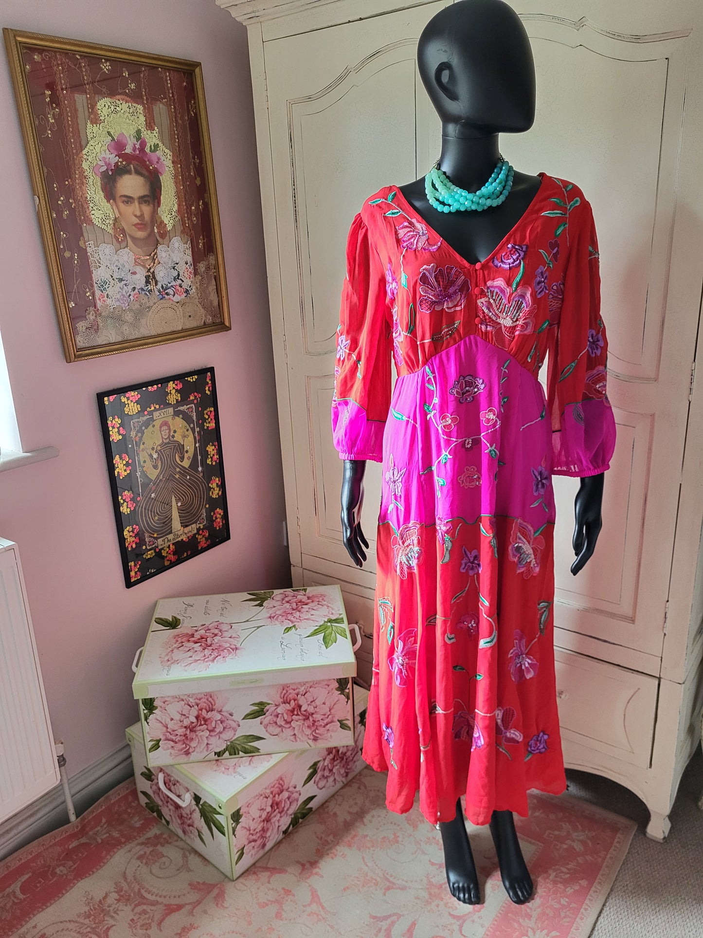 Fuchsia Embroidered Maxi Dress