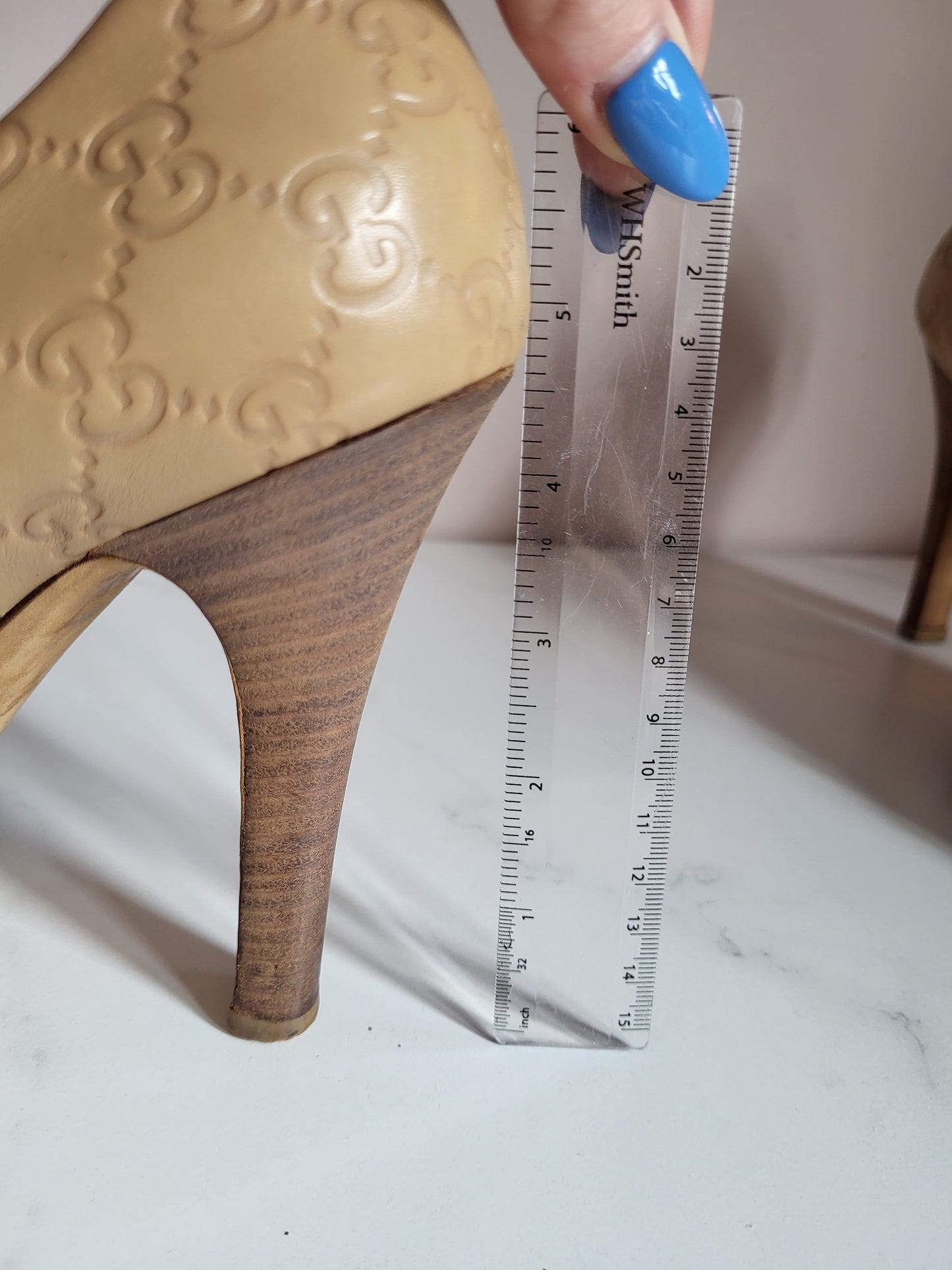 Gucci Tan Peep Toe Platform Heels