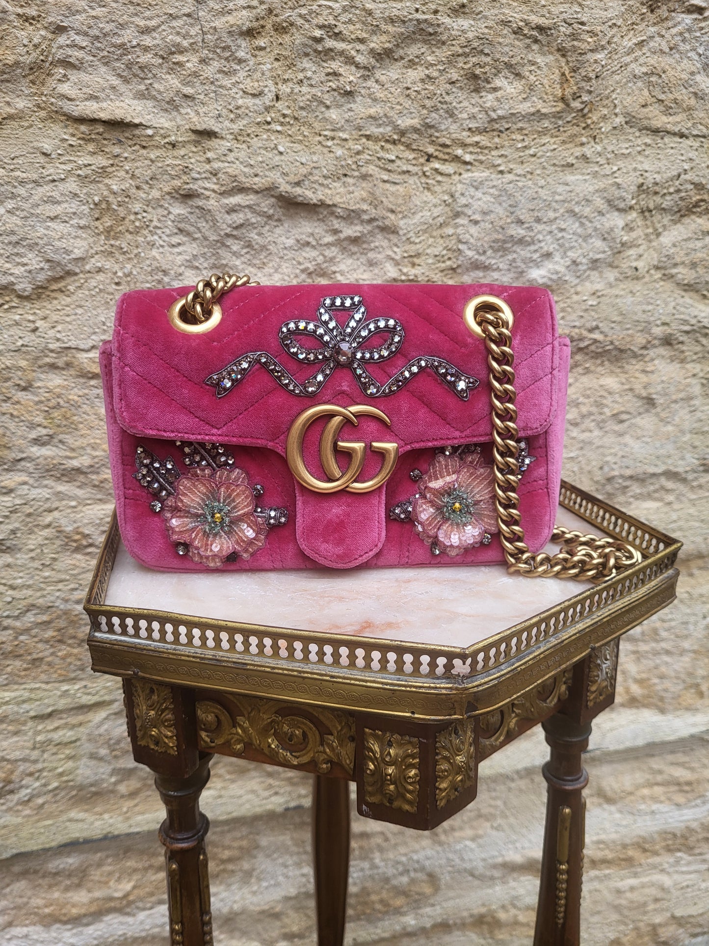 Gucci Crystal Embellished Velvet Marmont Bag