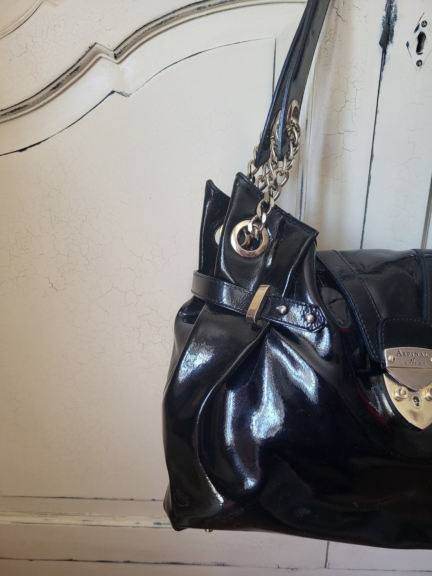 Aspinal of London Patent Black Slouch Hobo Bag