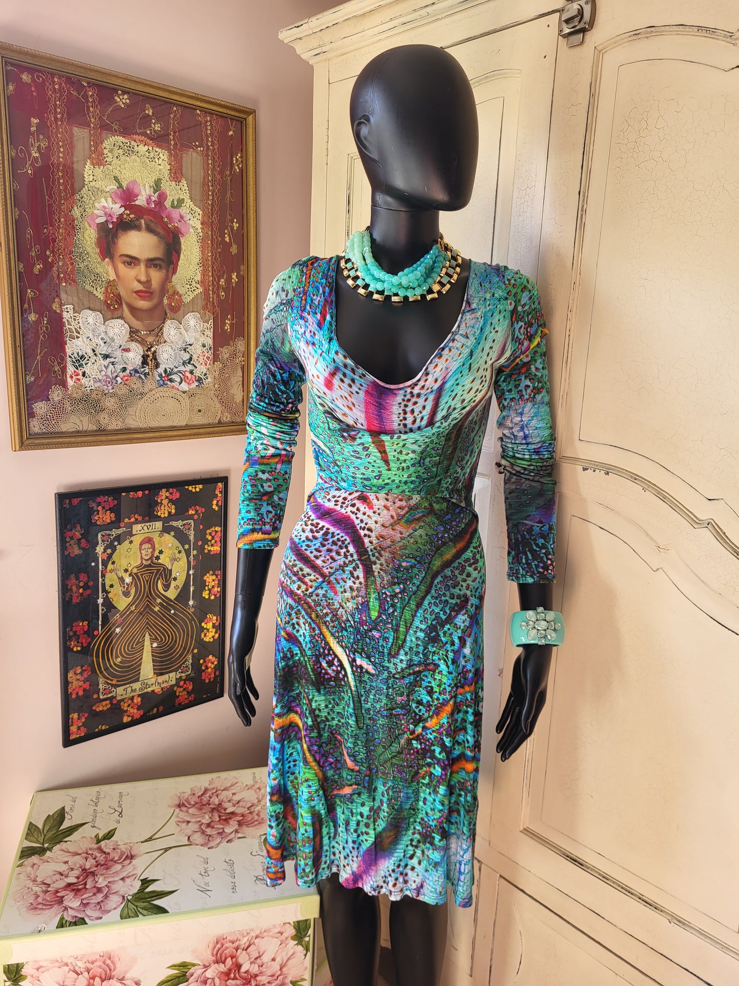 Multicolour Print Midi Dress