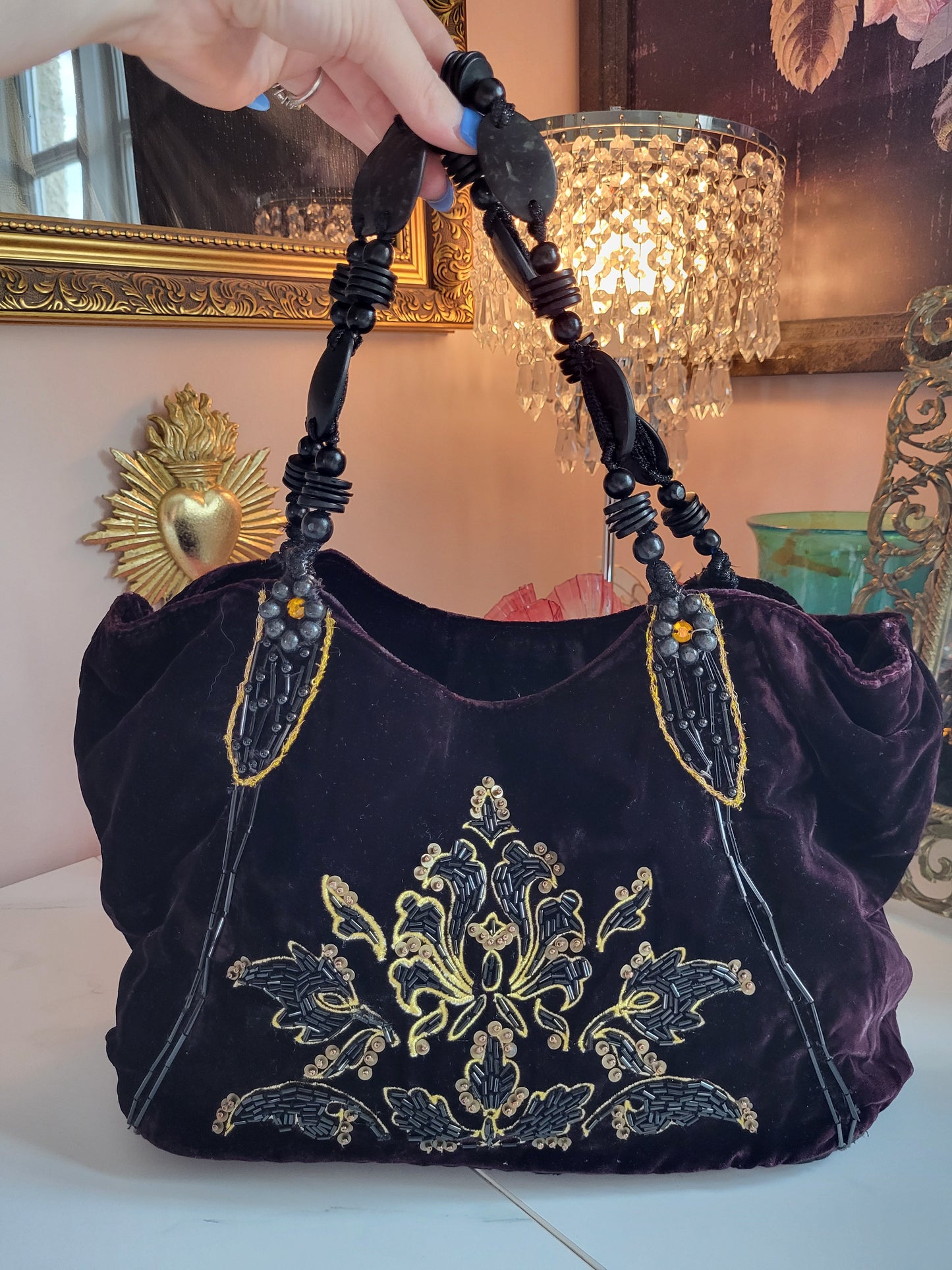 Baroque Beaded Deep Purple Handbag