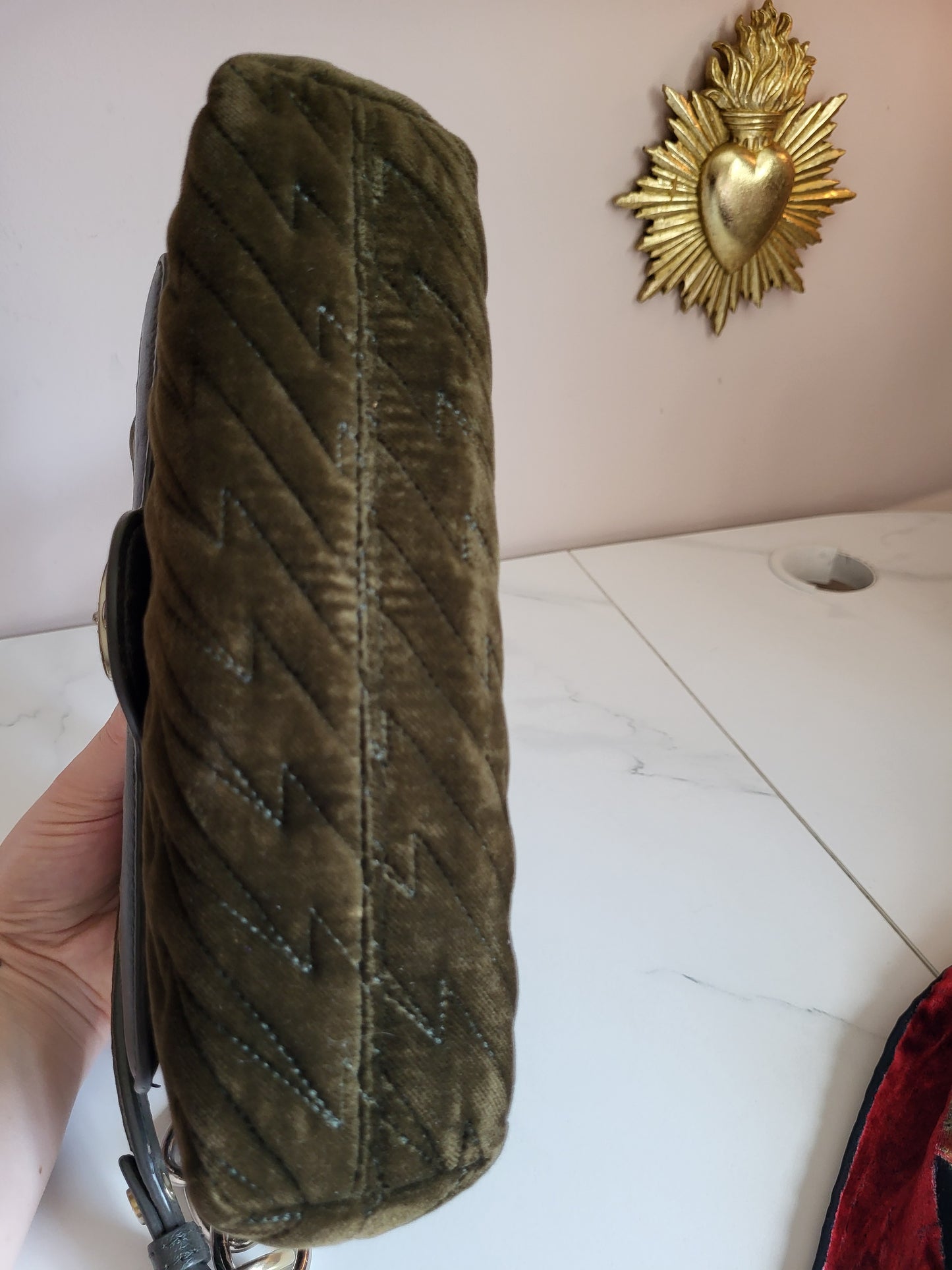 Vintage Vivienne Westwood Olive Velvet Shoulder Bag