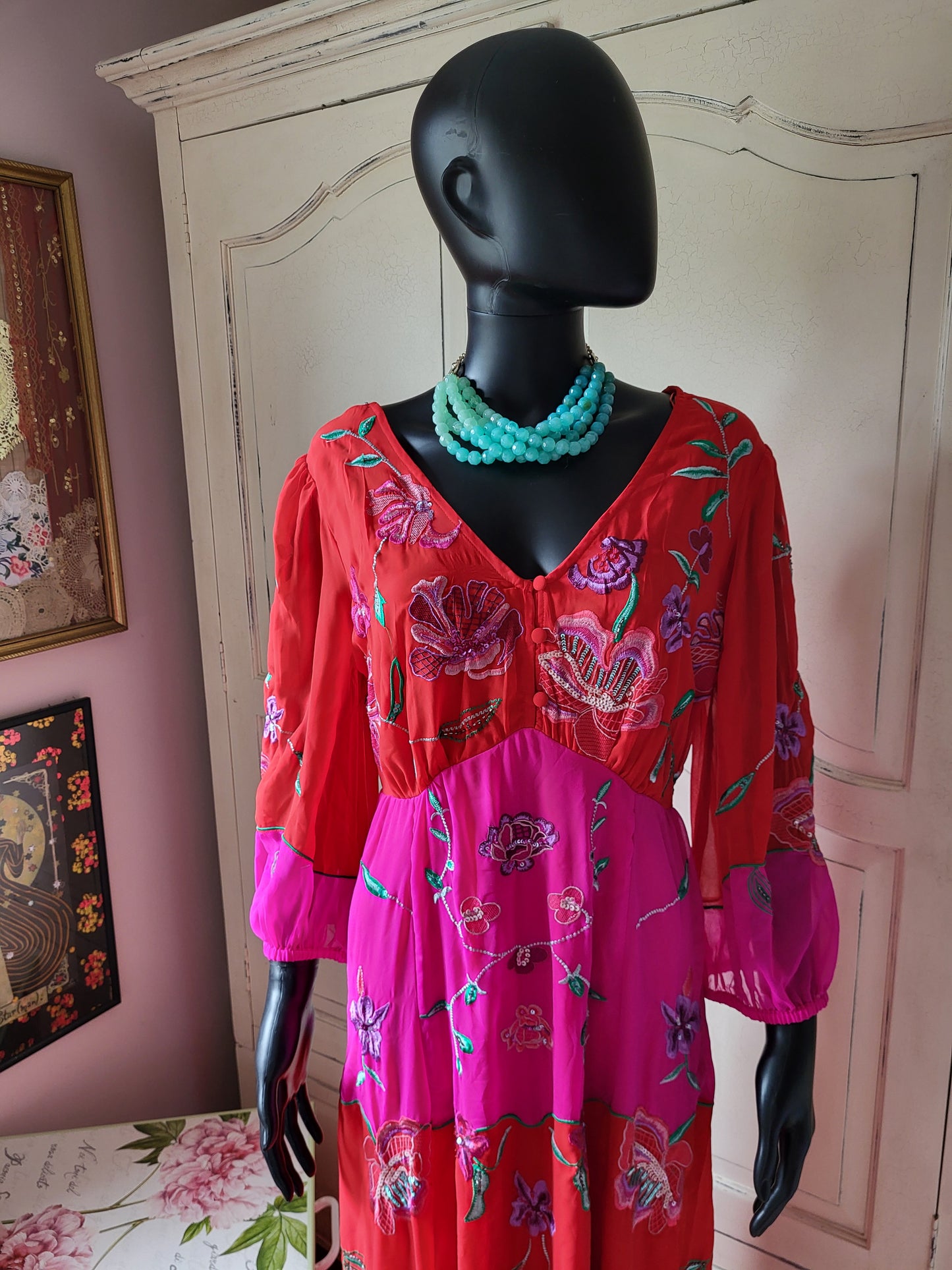 Fuchsia Embroidered Maxi Dress
