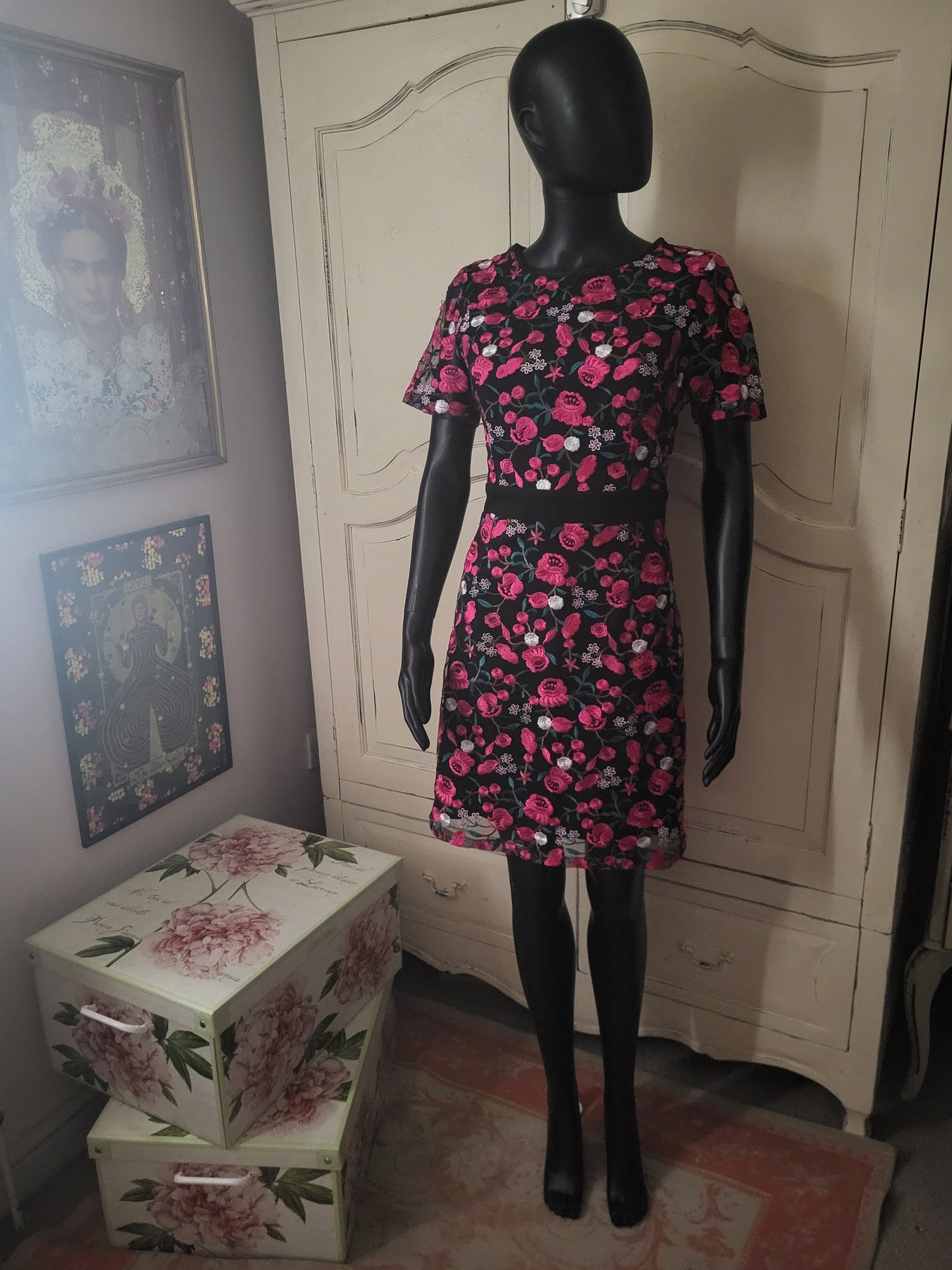 Girls on Film Fuchsia Floral Embroidered Dress