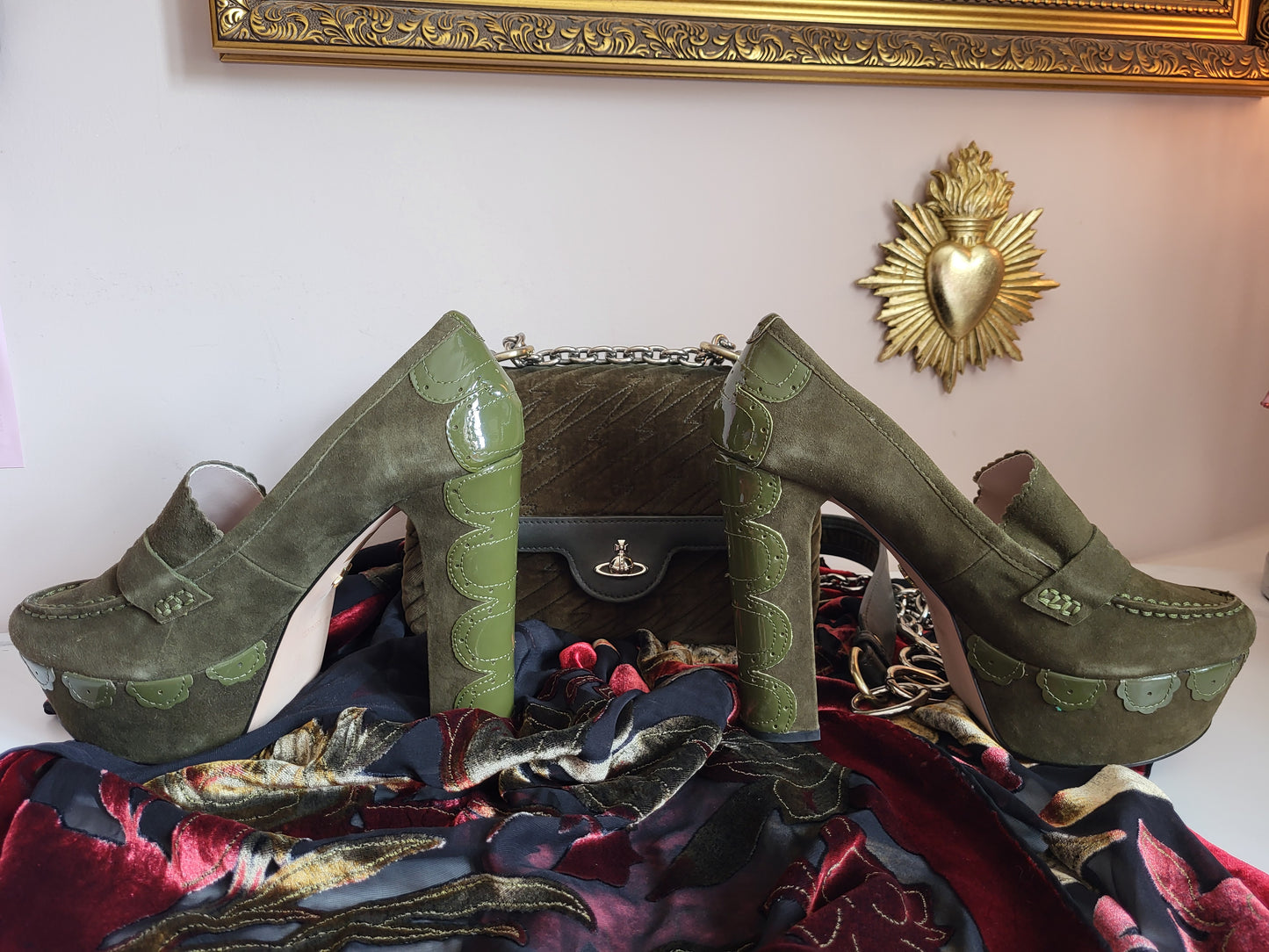 Vintage Vivienne Westwood Olive Velvet Shoulder Bag