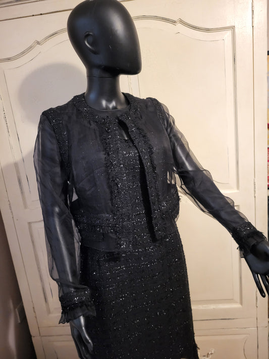 Erdem Tweed Shift Dress and Sheer Evening Jacket