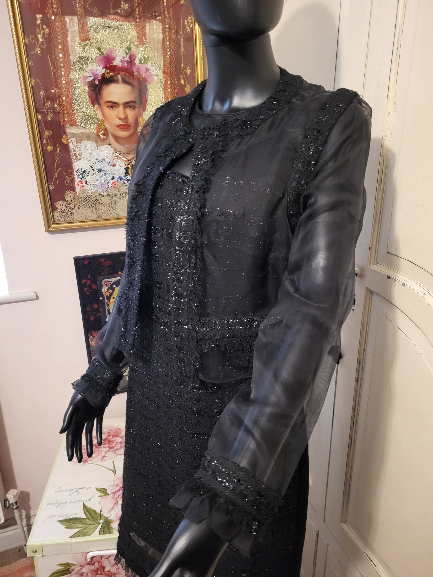 Erdem Tweed Shift Dress and Sheer Evening Jacket