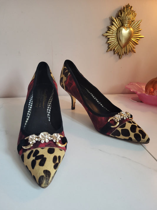 Beverly Feldman for Russell & Bromley Leopard and Diamante Heels