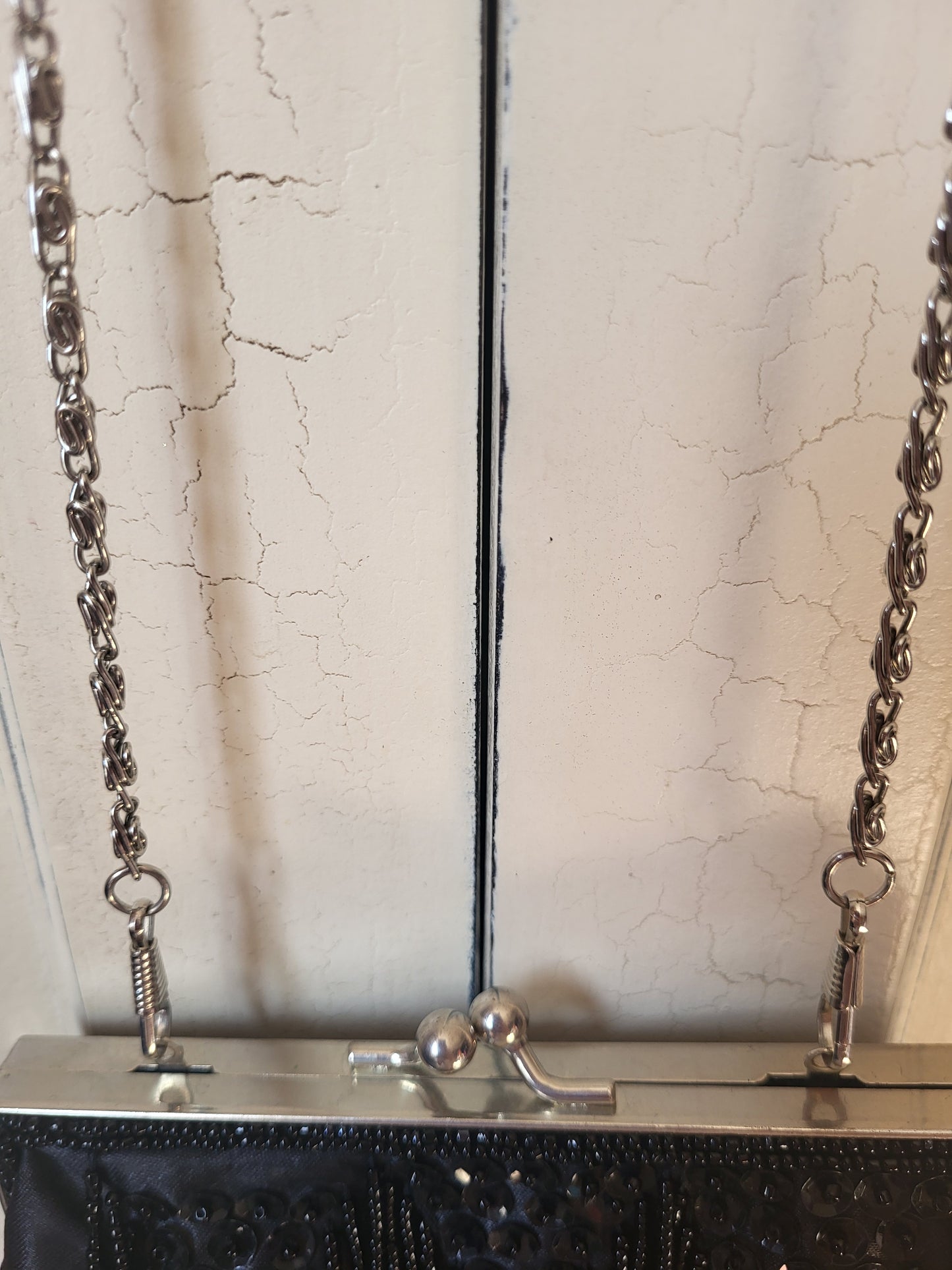 Black Beaded & Sequin Evening Bag - Chain Strap