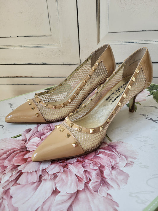 Beverly Feldman for Russell & Bromley Patent Mesh Studded Court Heels