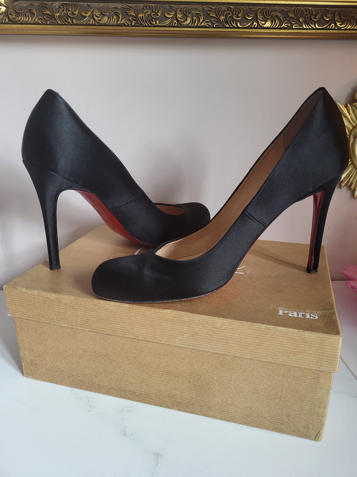 Christian Louboutin Black Satin Court Heels