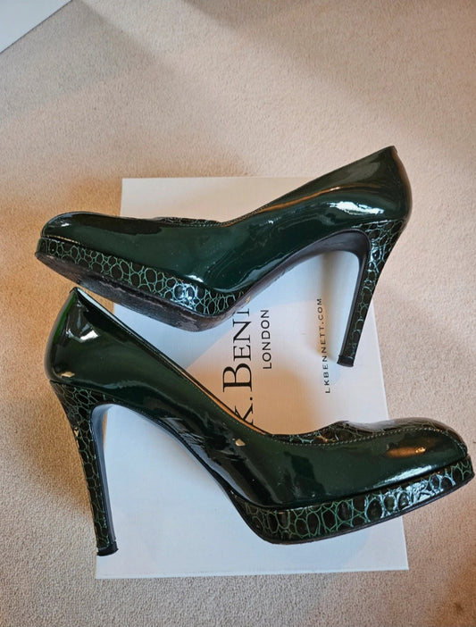 L.K Bennett Patent Olive Croc Stiletto Heels