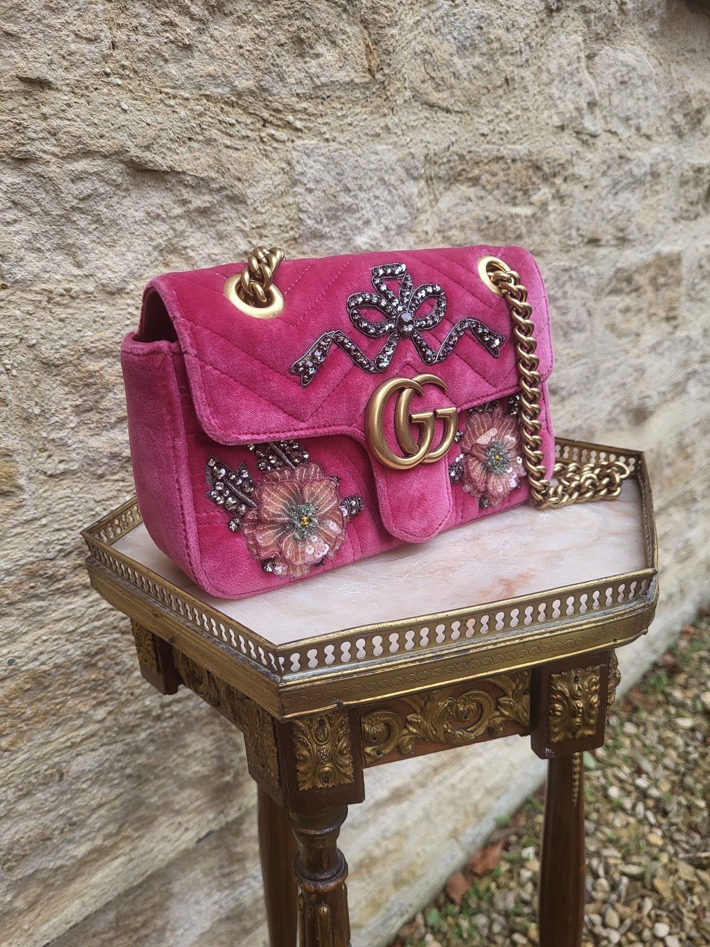Gucci Crystal Embellished Velvet Marmont Bag