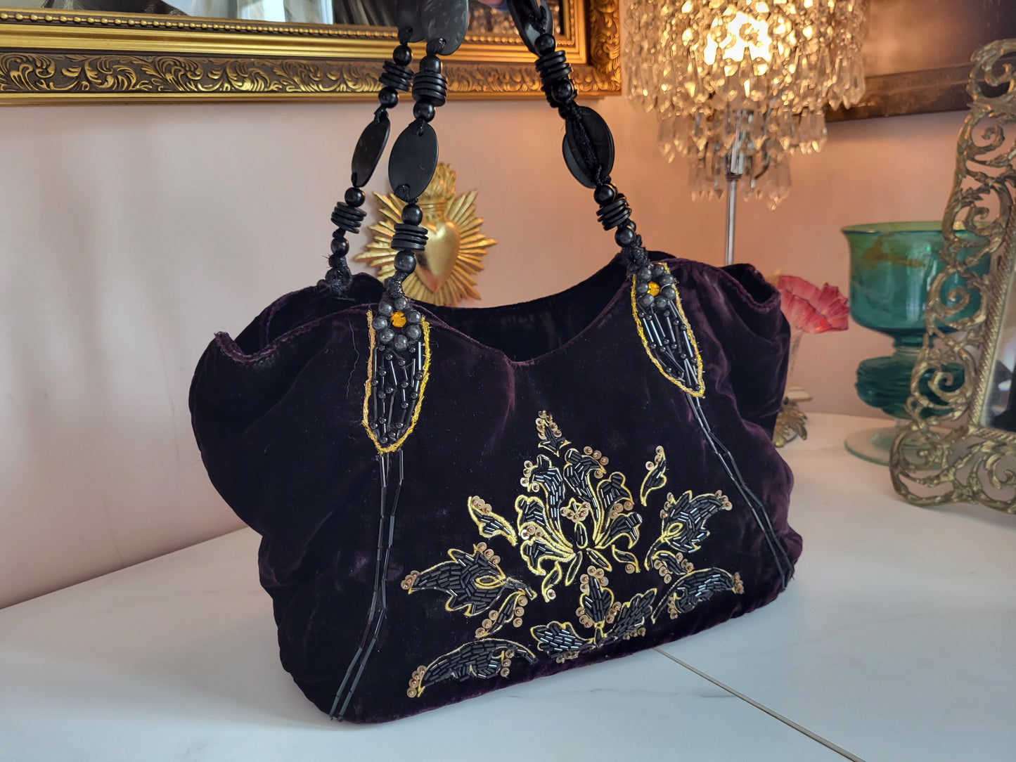 Baroque Beaded Deep Purple Handbag