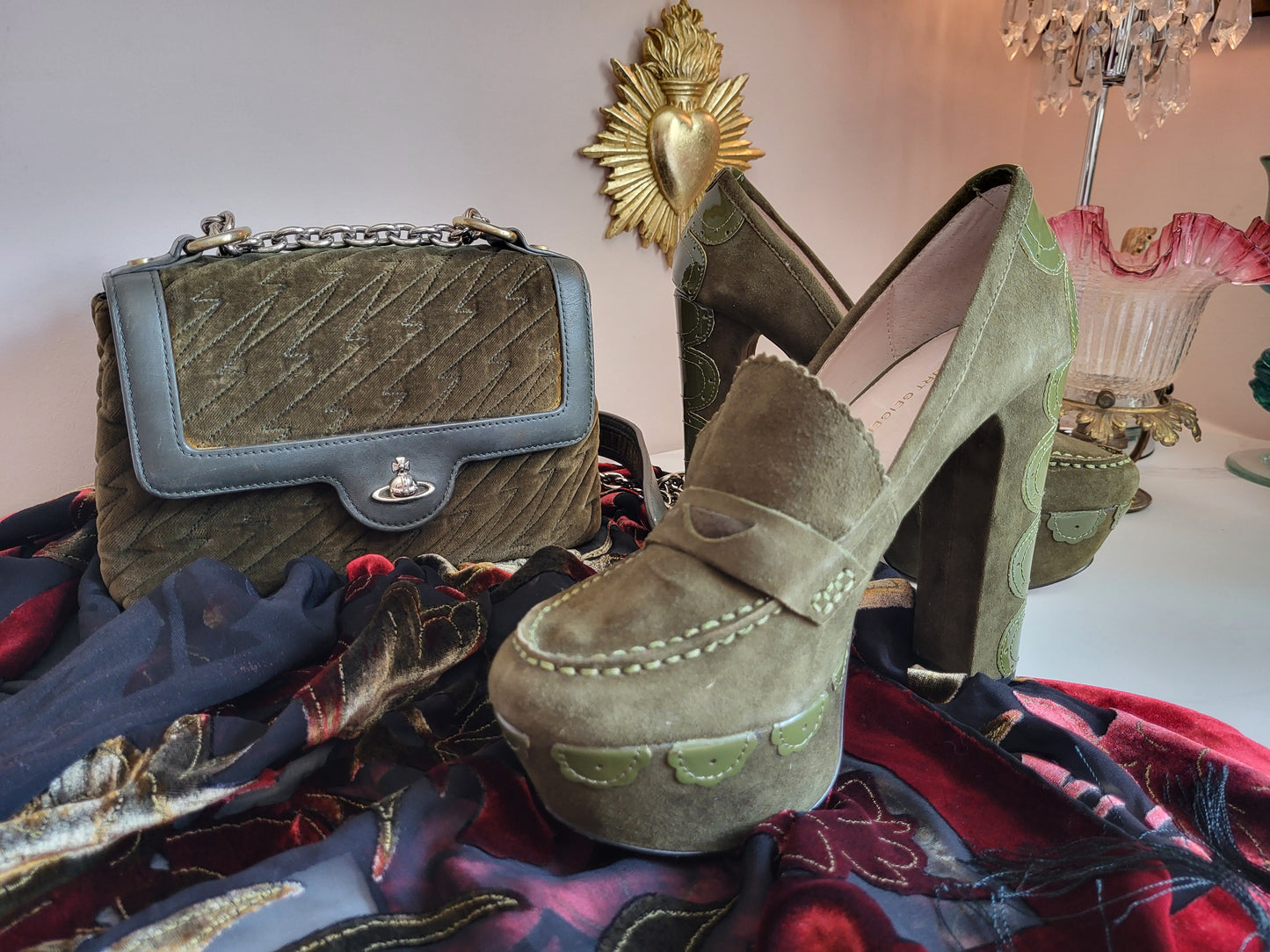 Vintage Vivienne Westwood Olive Velvet Shoulder Bag