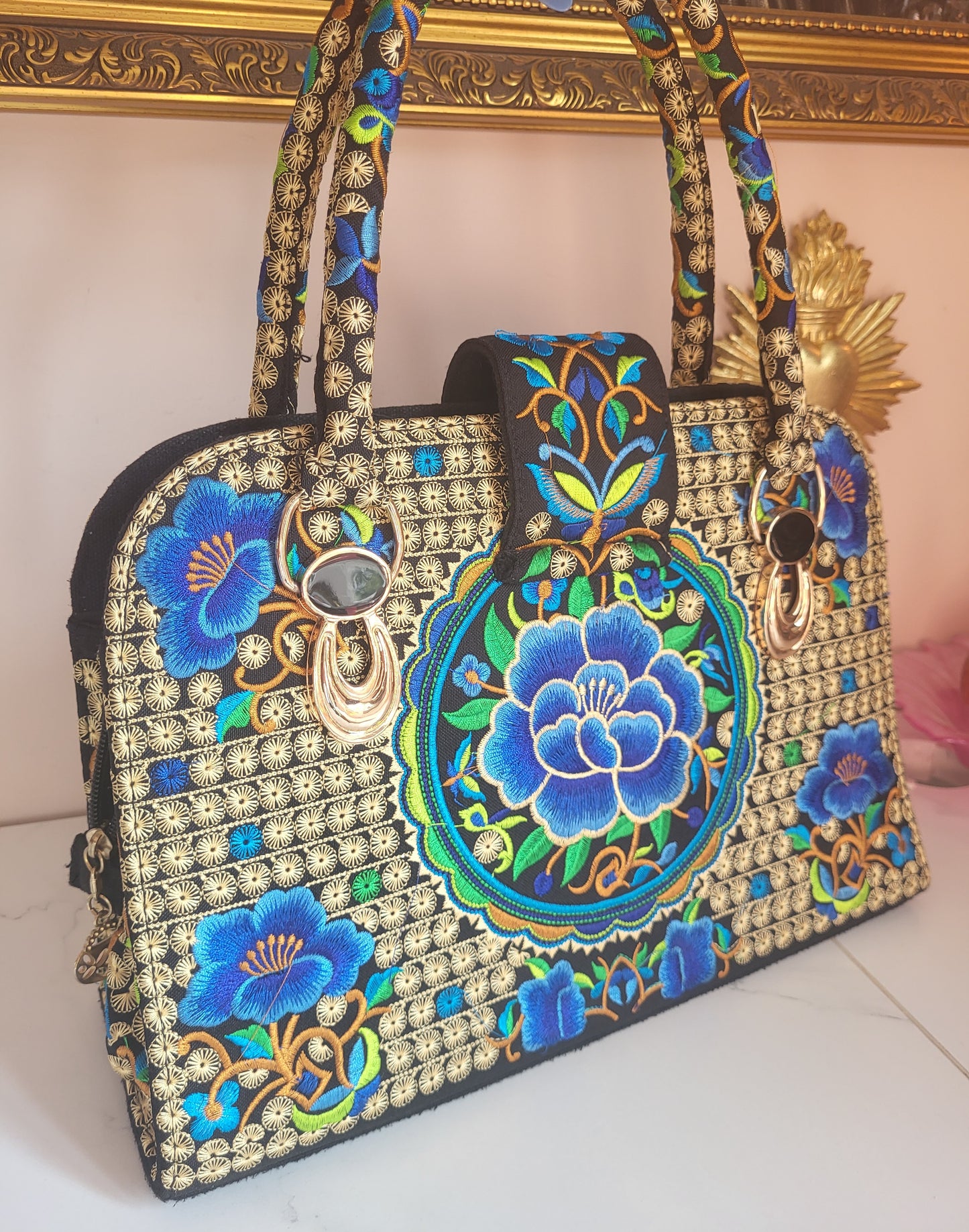 Vintage Hand Stiched Floral Tote Bag