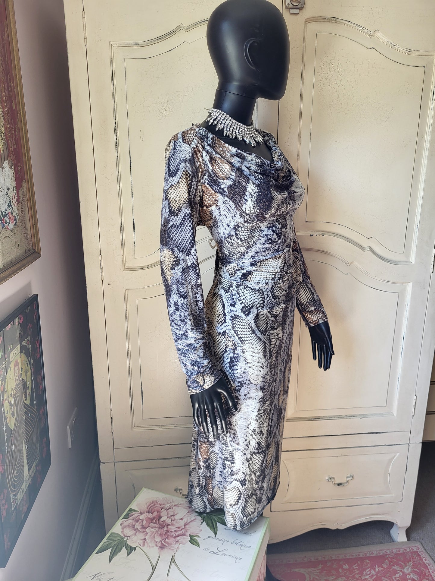 Ingenue London Snakeskin Stretchy Midi Dress