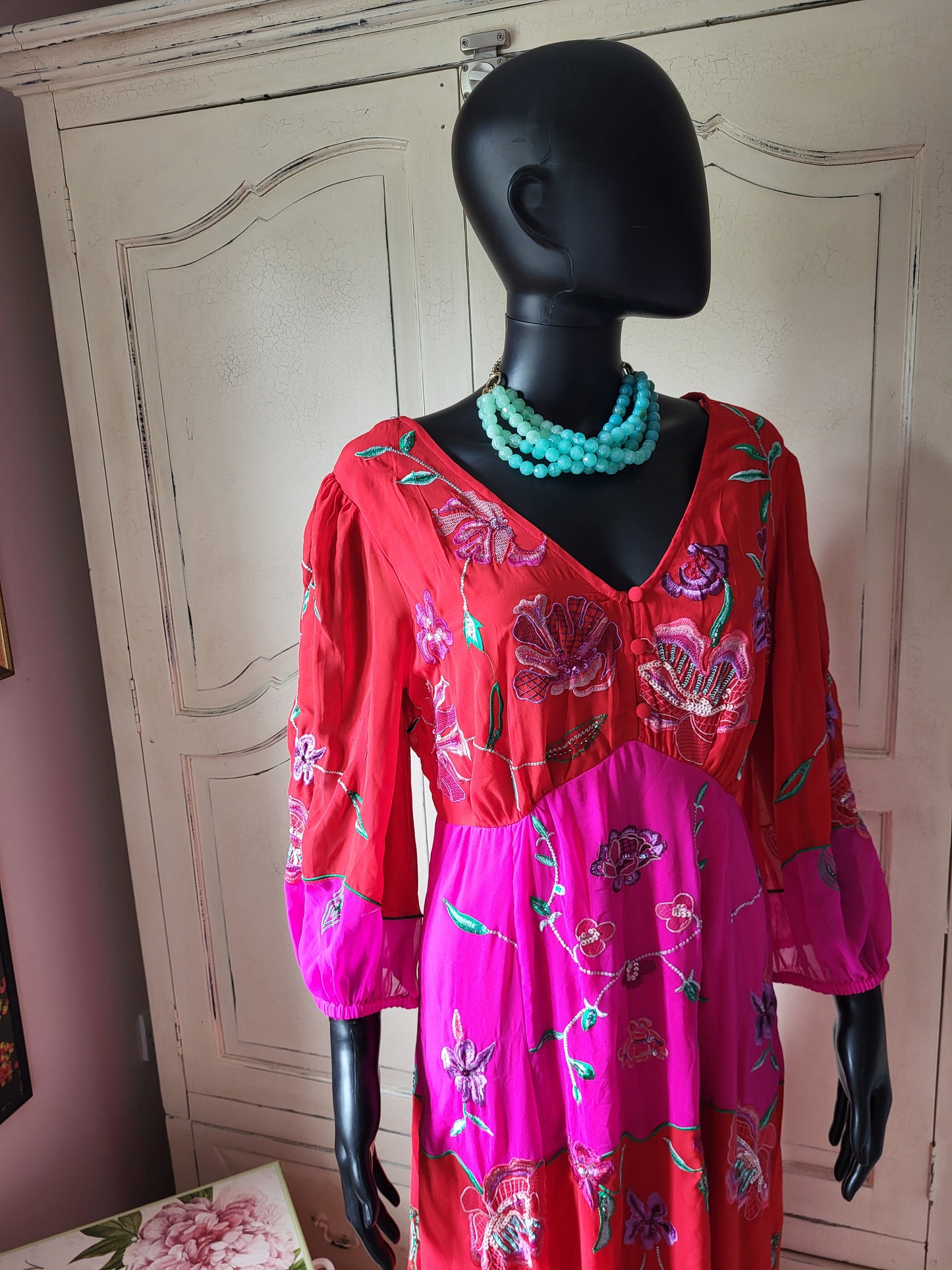 Fuchsia Embroidered Maxi Dress