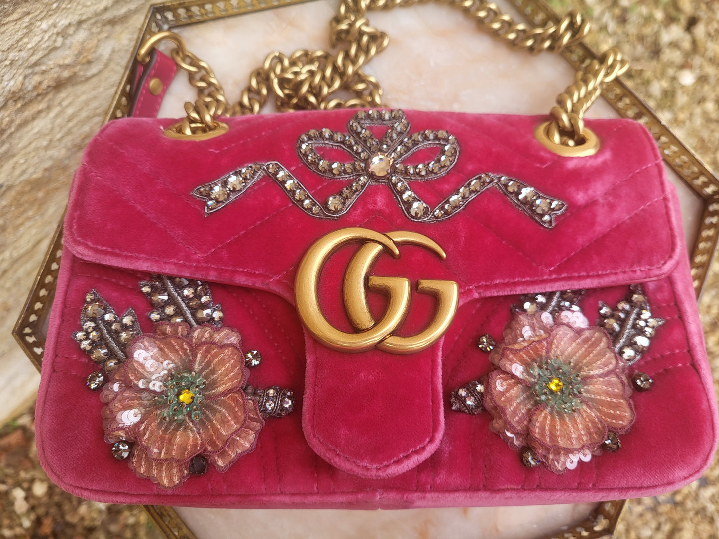 Gucci Crystal Embellished Velvet Marmont Bag