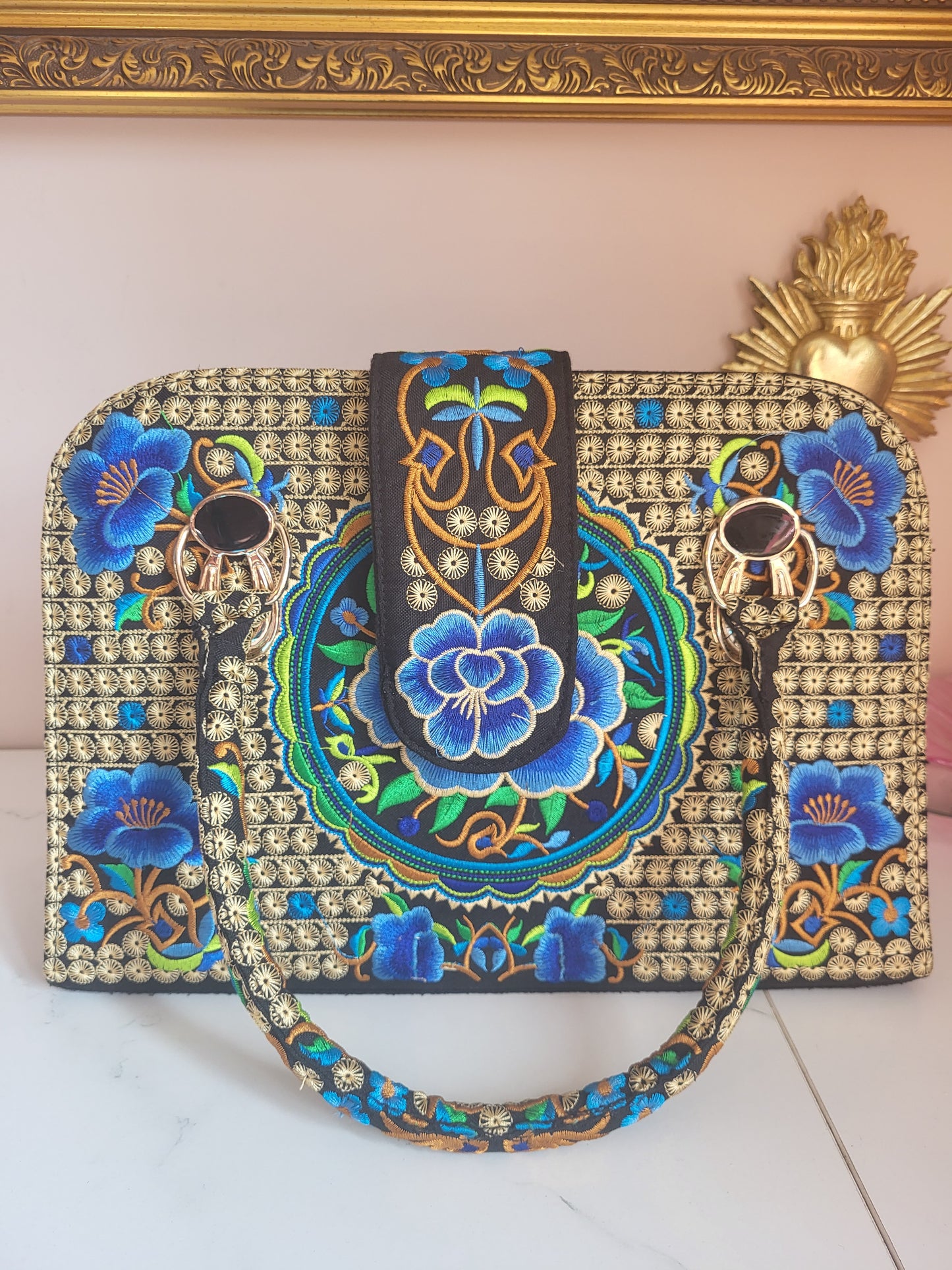 Vintage Hand Stiched Floral Tote Bag