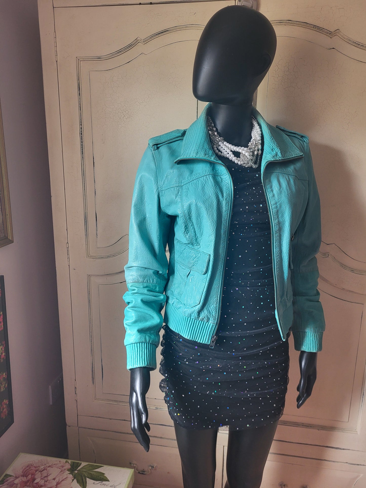 Vintage Superdry Aquamarine Leather Jacket