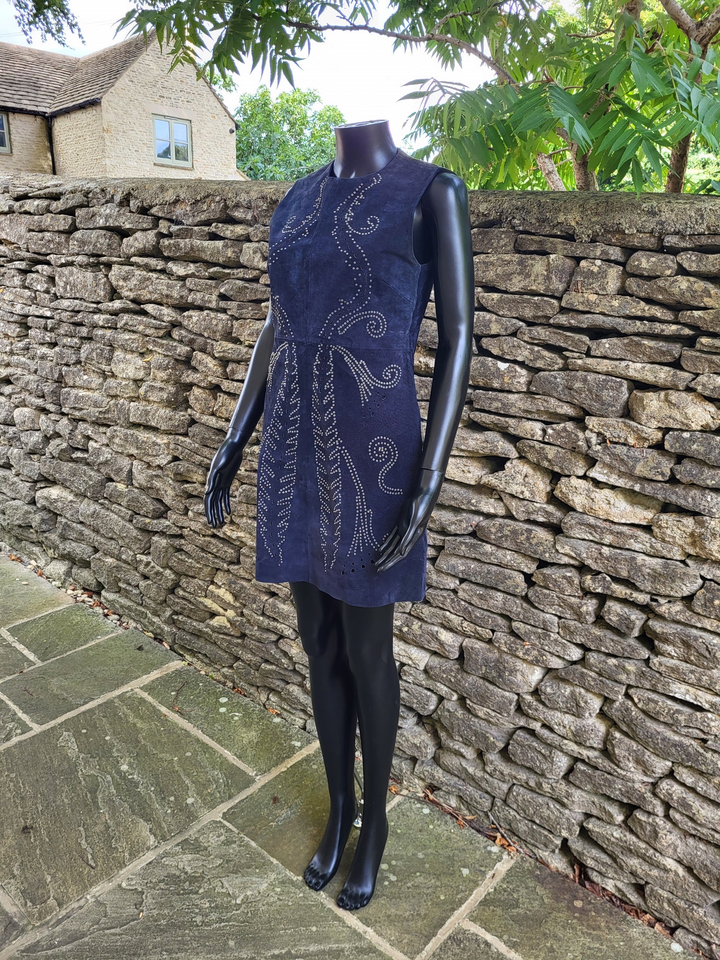 Vintage Midnight Blue Suede Studded Shift Dress