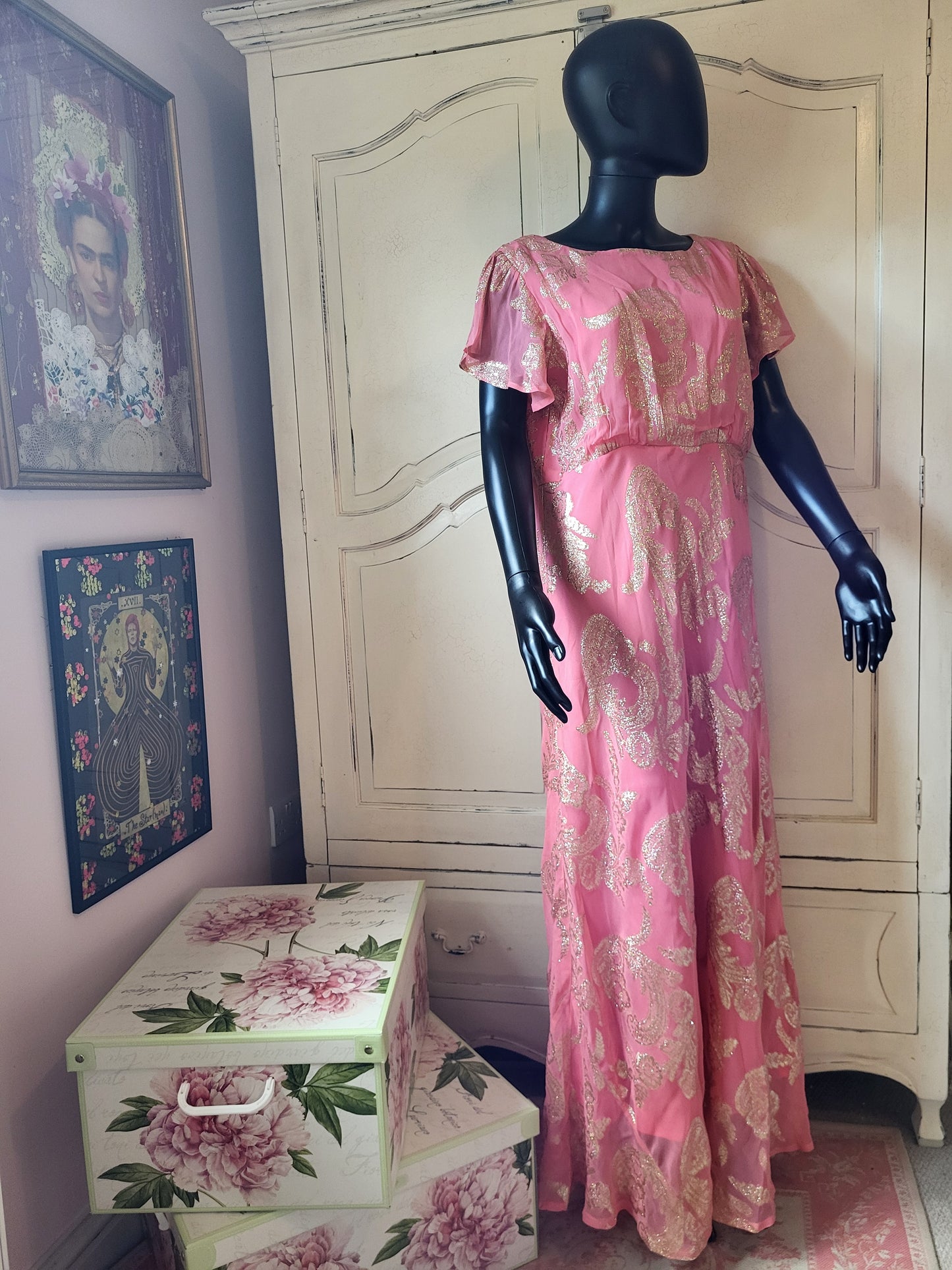Pink & Gold Embellished Maxi Dress