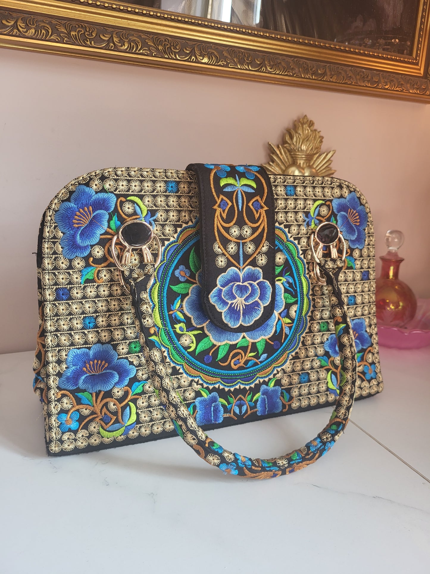 Vintage Hand Stiched Floral Tote Bag