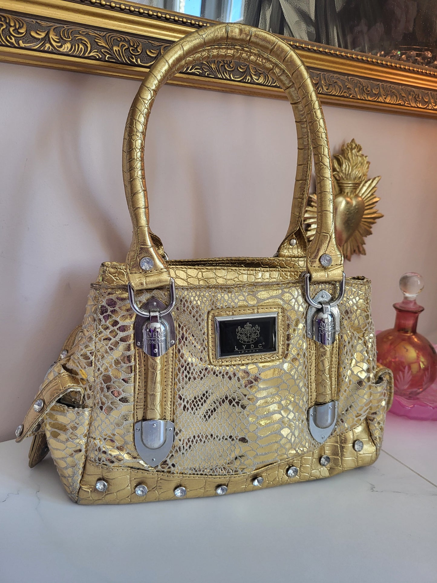 LYDC London Gold Snakeskin Mini Tote Bag