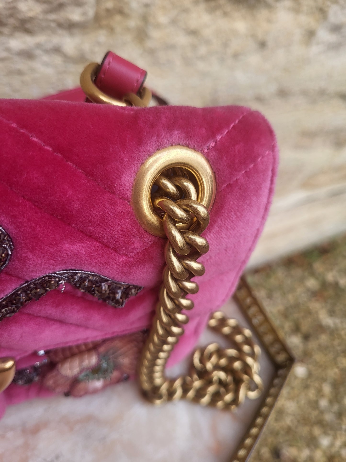 Gucci Crystal Embellished Velvet Marmont Bag