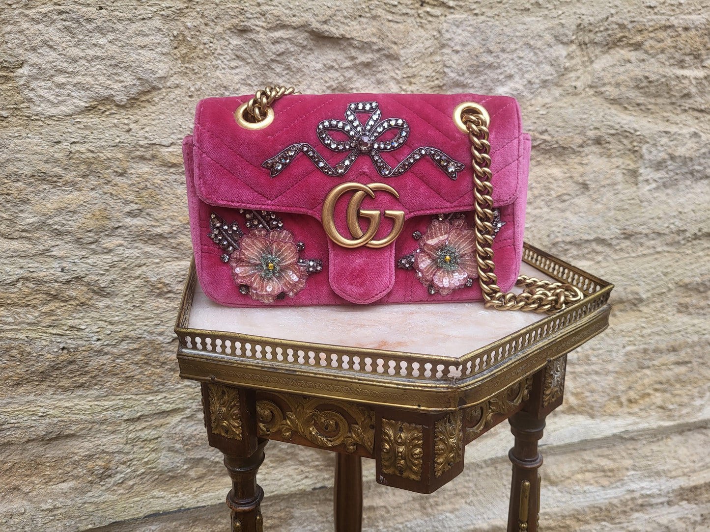 Gucci Crystal Embellished Velvet Marmont Bag