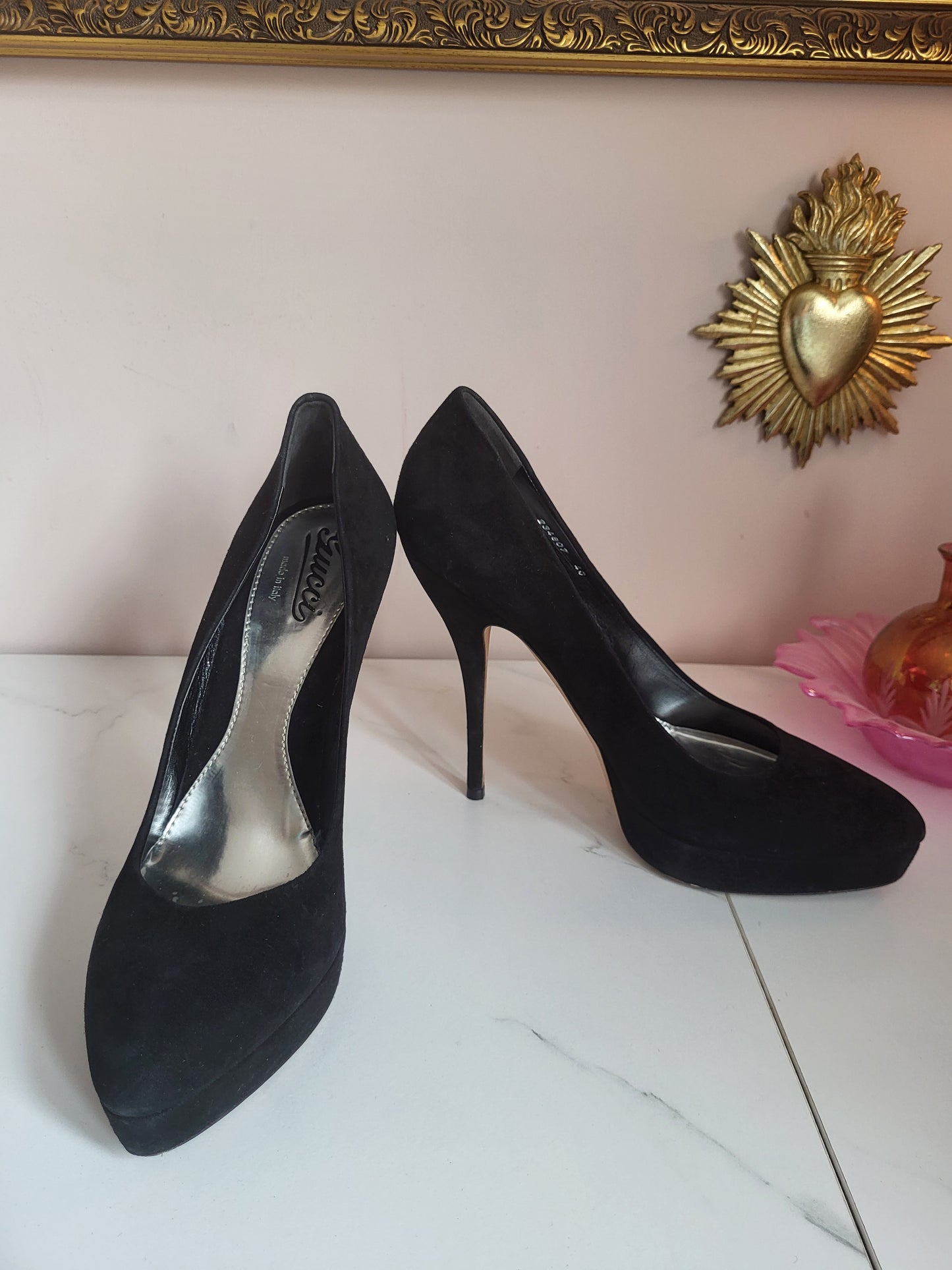 Gucci Black Suede Platform Heels