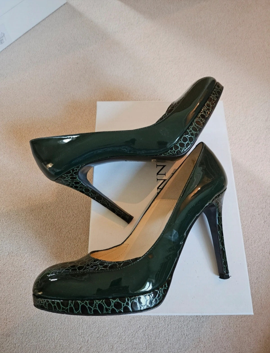 L.K Bennett Patent Olive Croc Stiletto Heels