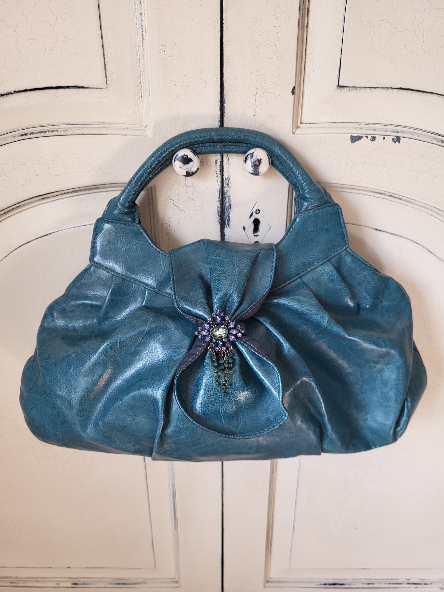 Teal Jeweled Bow Handbag