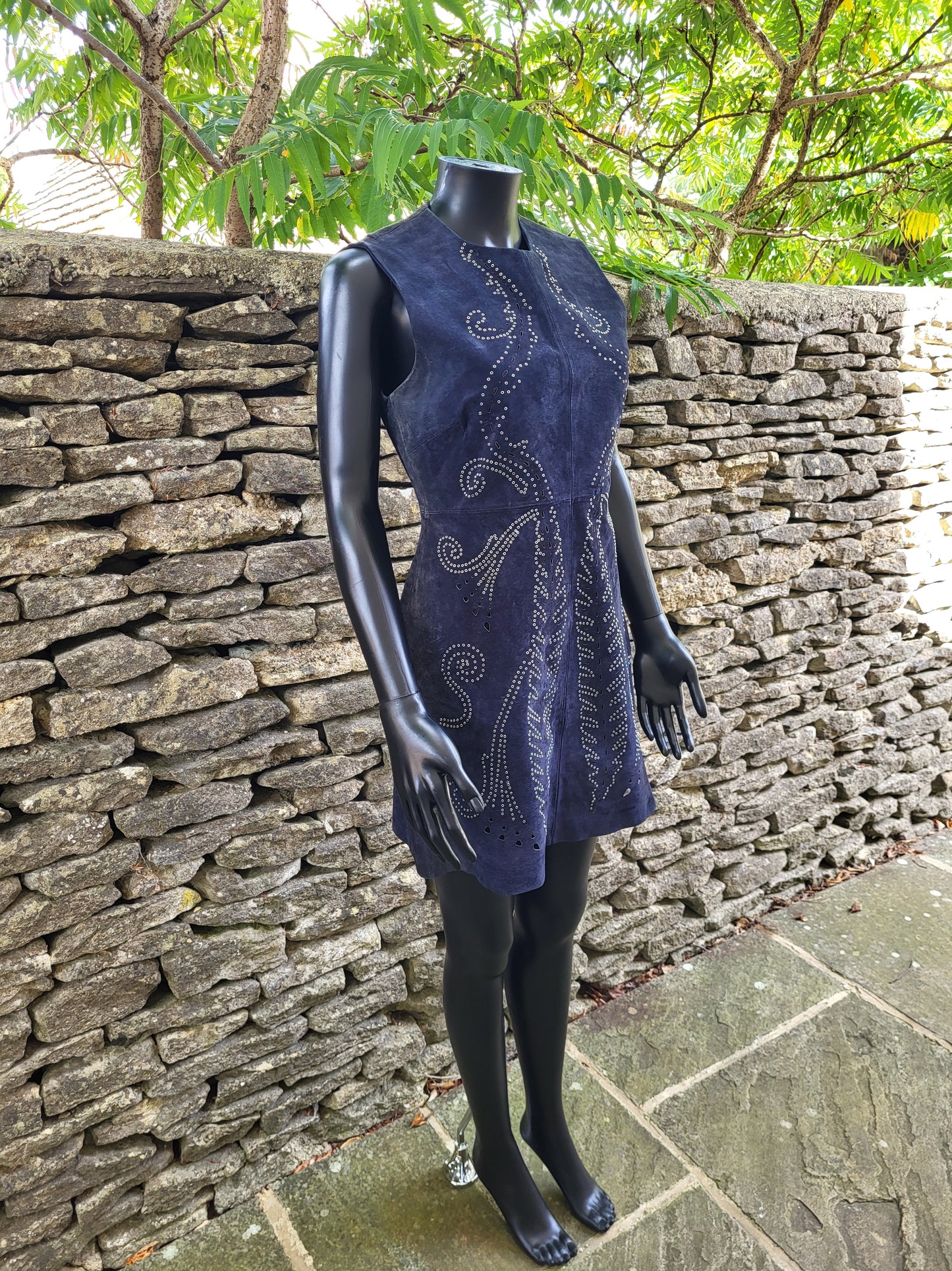 Vintage Midnight Blue Suede Studded Shift Dress