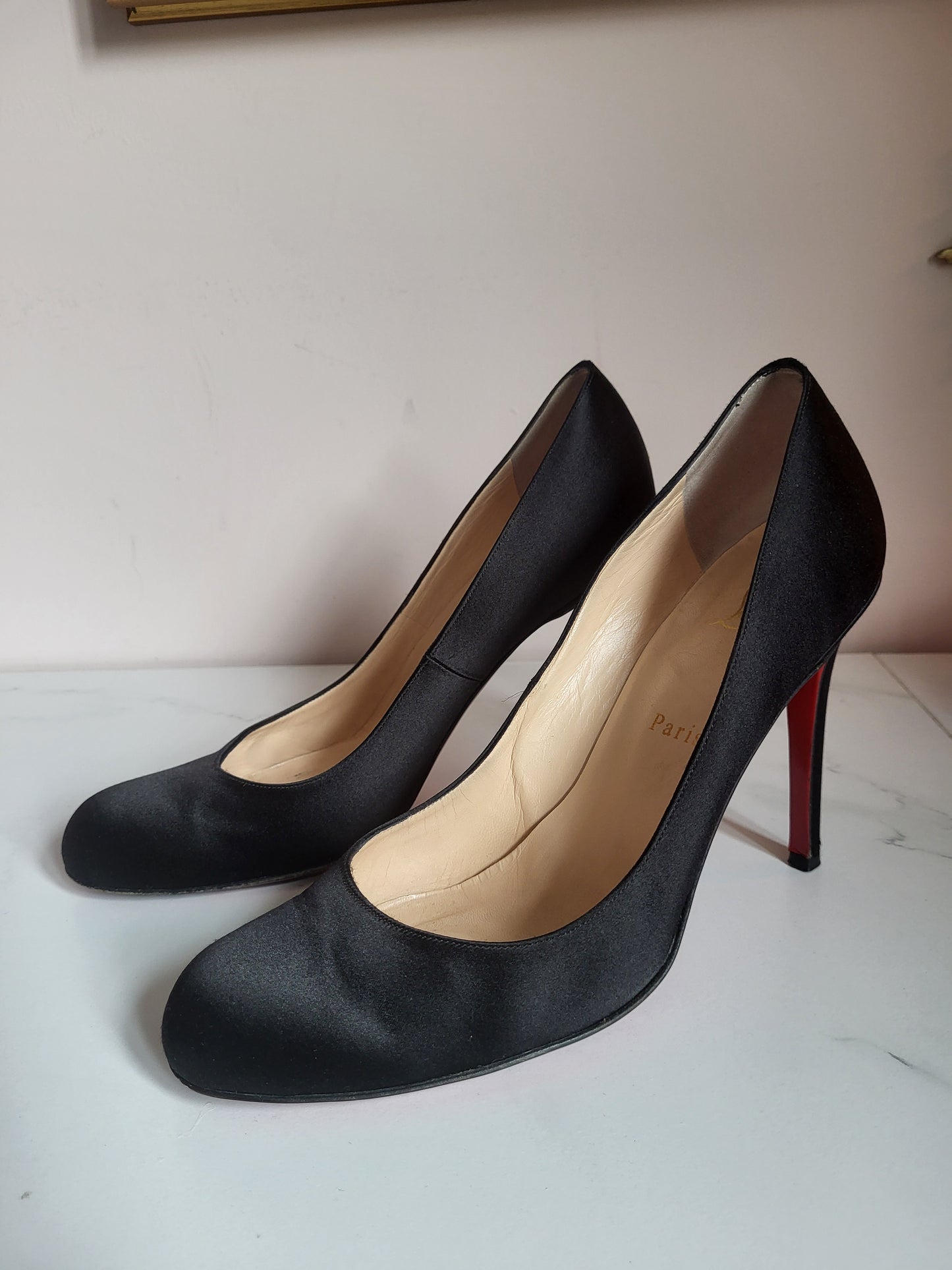 Christian Louboutin Black Satin Court Heels