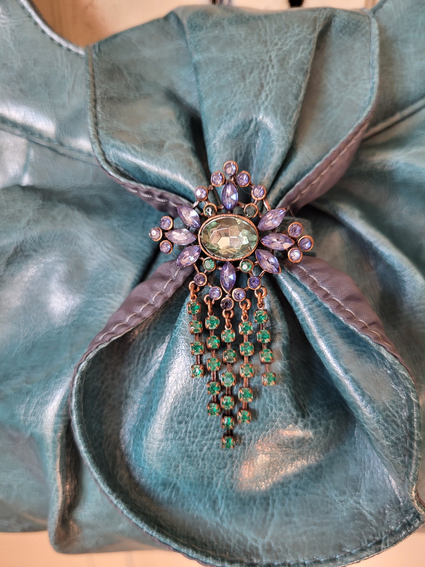 Teal Jeweled Bow Handbag