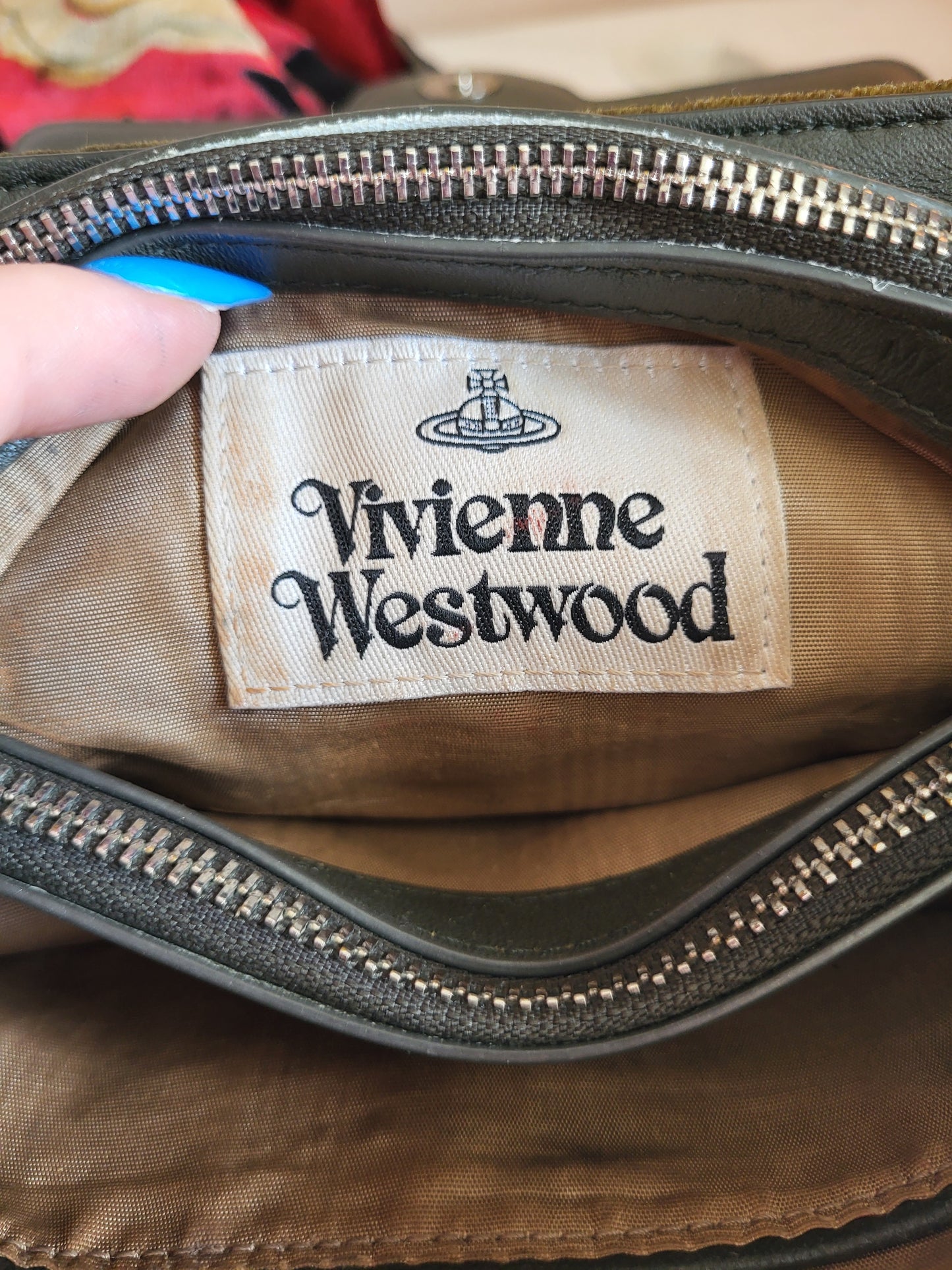 Vintage Vivienne Westwood Olive Velvet Shoulder Bag