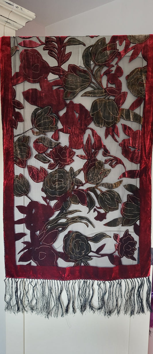 Devoré Silk Velvet Shawl with Tassells