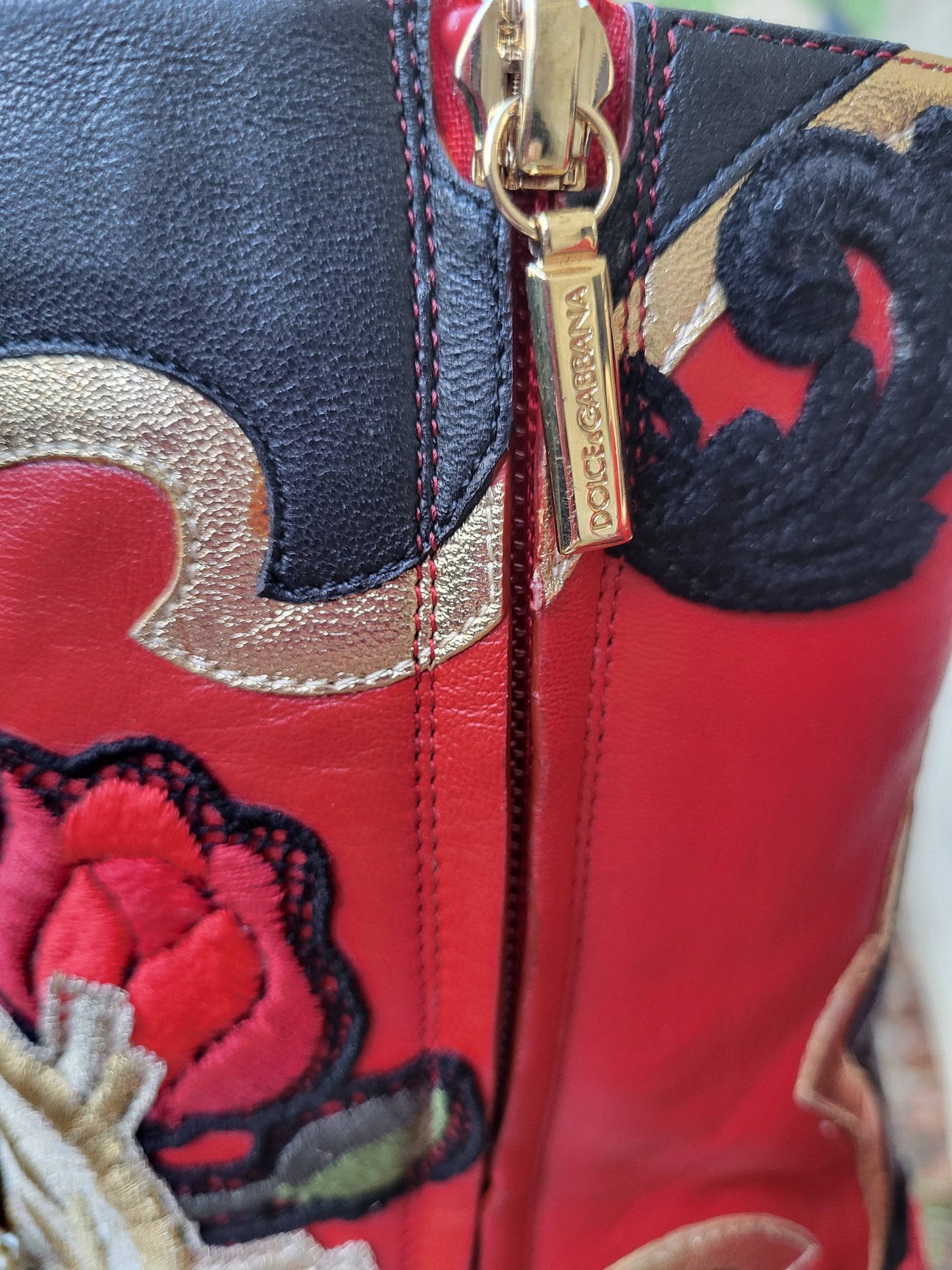 Dolce & Gabbana Baroque Embellished Red Leather Boots