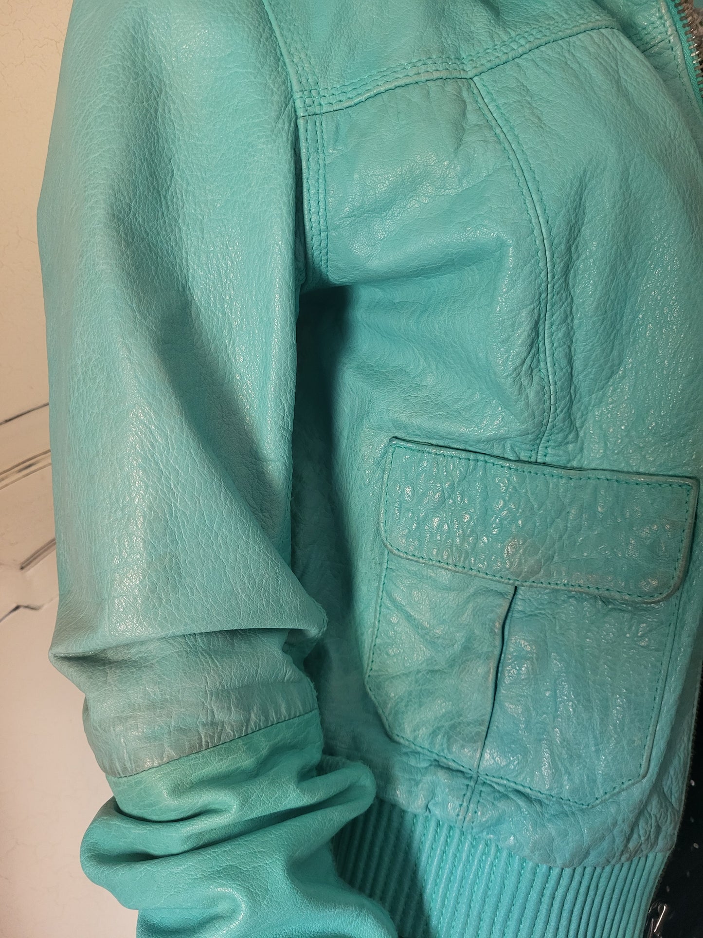 Vintage Superdry Aquamarine Leather Jacket