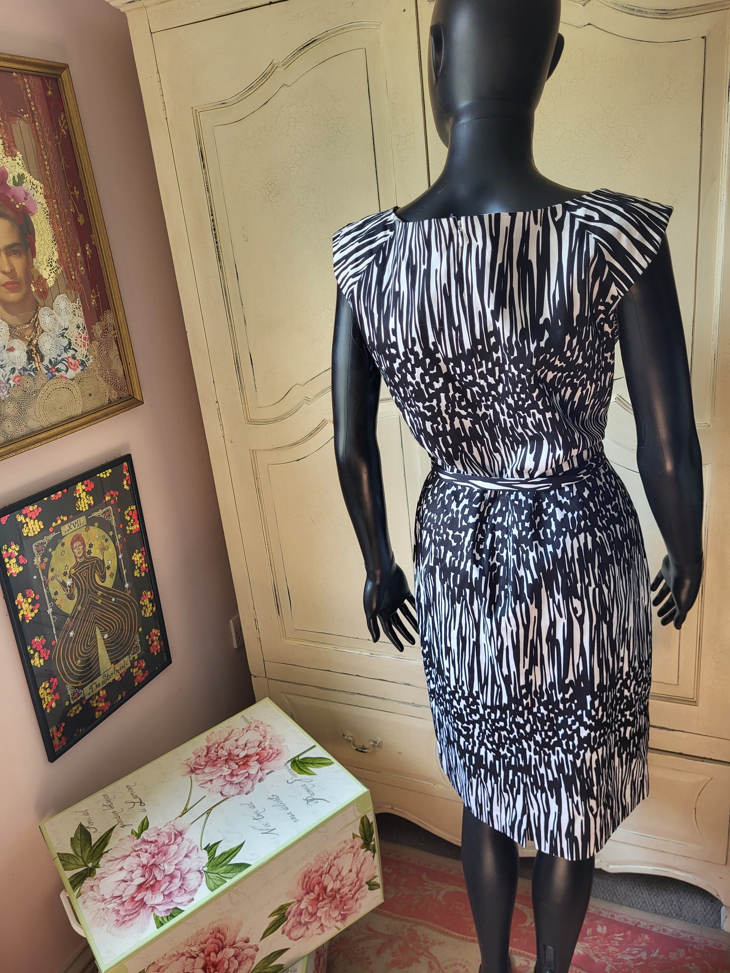 Calvin Klein Black and White Belted Shift Dress