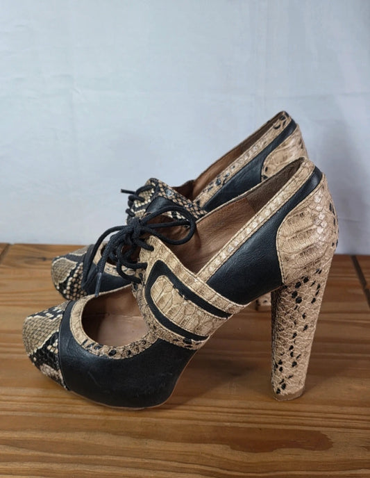 Vintage Topshop Snakeskin Platform Lace-Up Heels