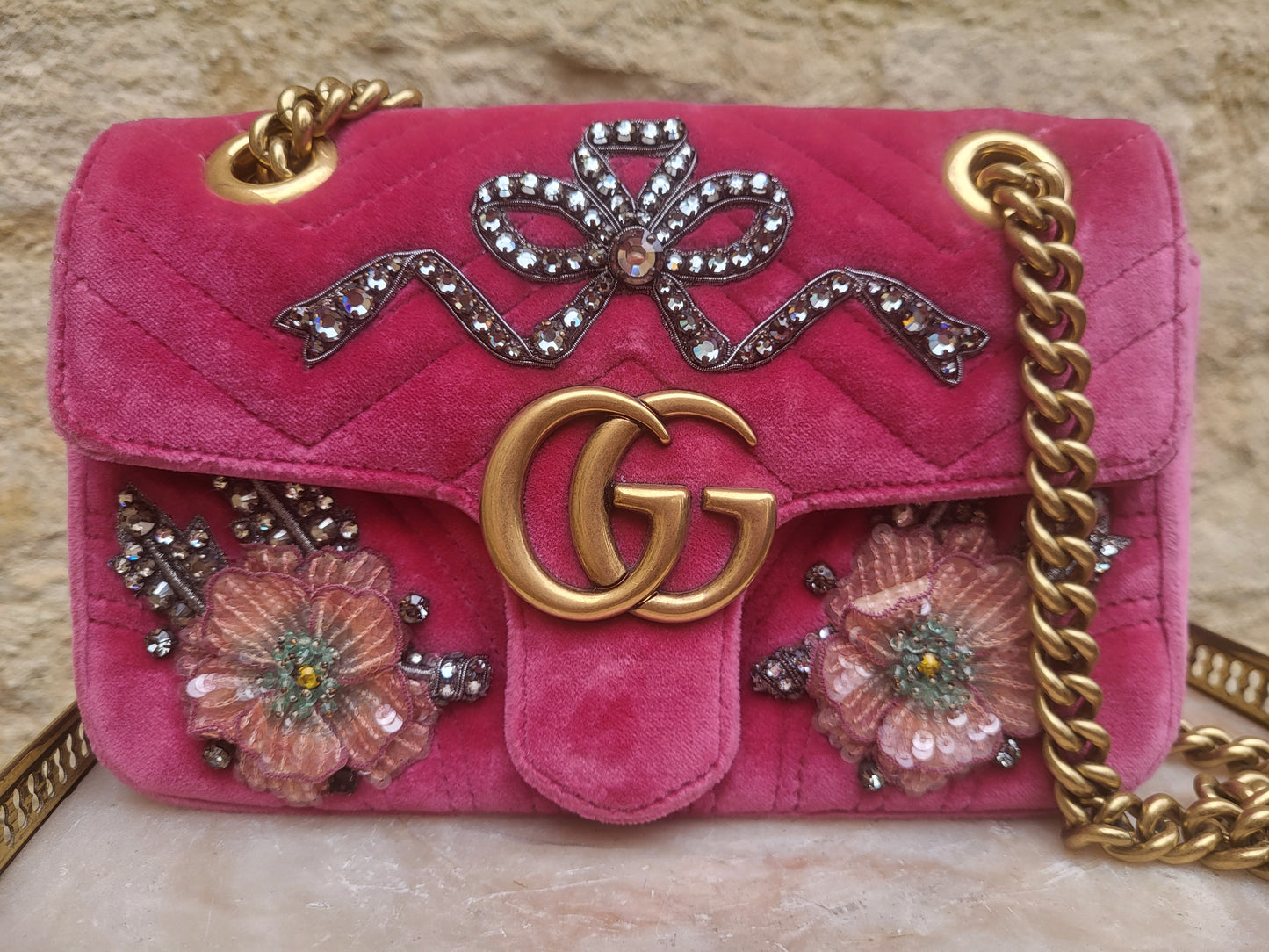 Gucci Crystal Embellished Velvet Marmont Bag
